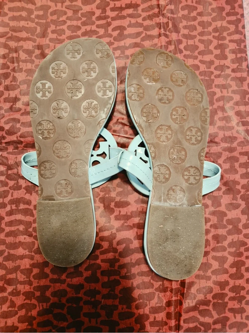 Tory Burch Light Blue Women's Logo Cutout Patent Leather Sandals size 6.5